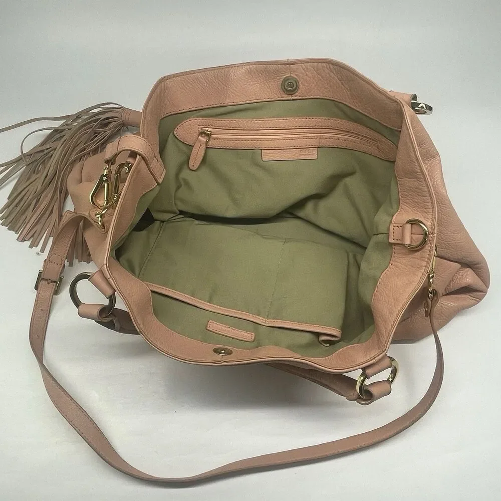 Got It Love It GILI Peach Genuine Pebbled Leather Roma 2 Leather Tote w/ Tassel